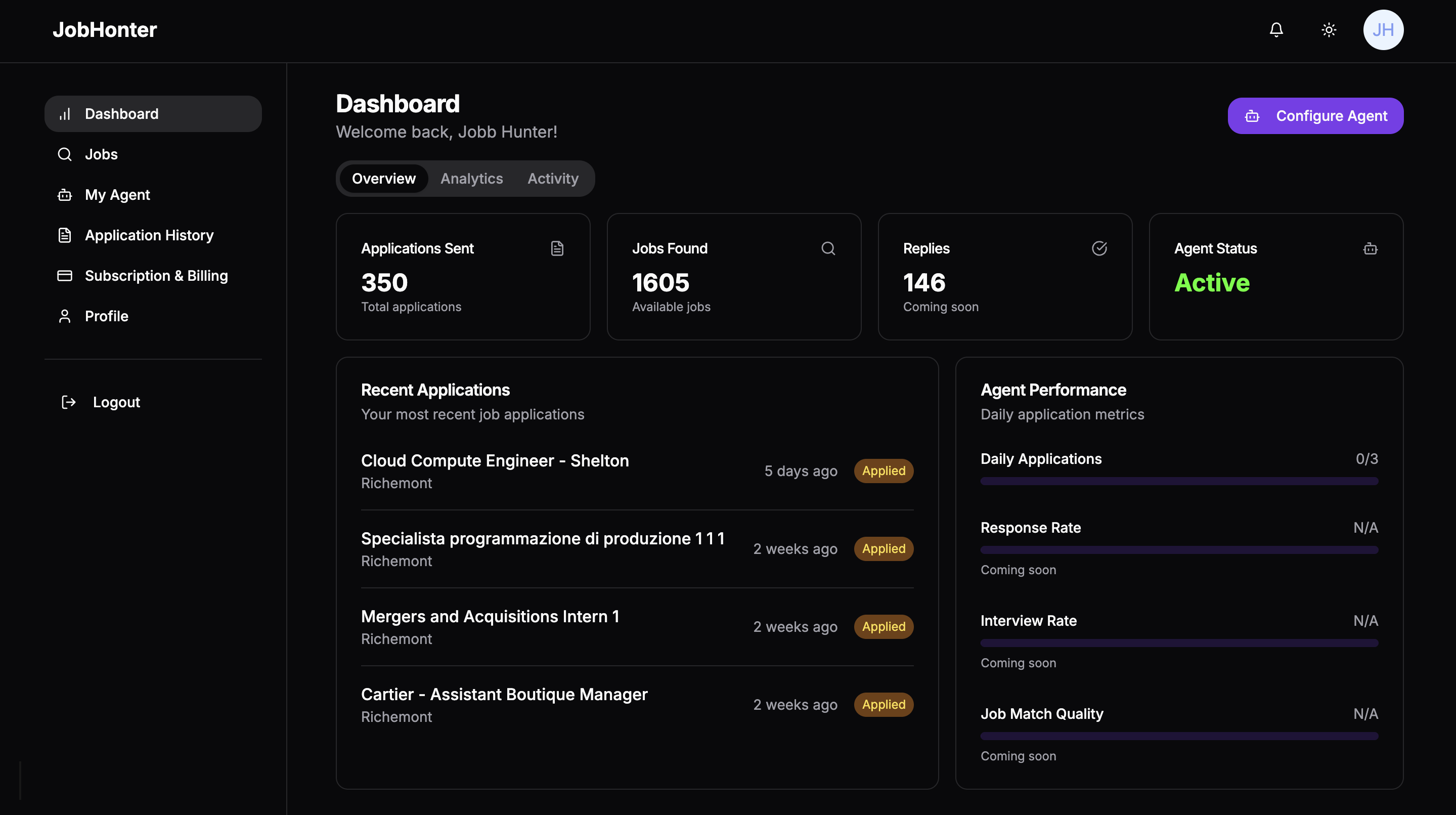 Jobhonta Dashboard Preview